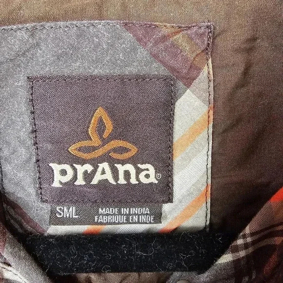 Prana Men's Orange Brown Plaid Lukas Shirt Short Sleeve Button Front Size Small - Picture 5 of 9